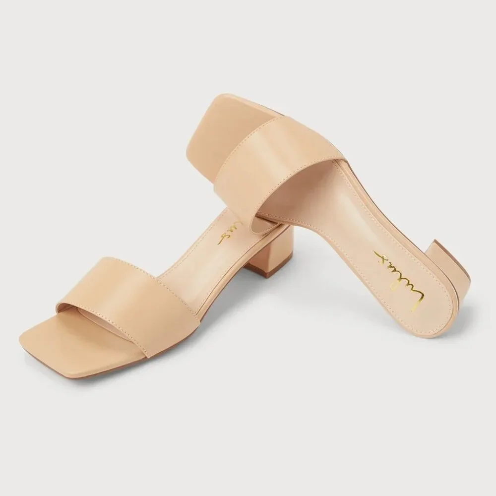 Wide Strap Block Heel Slide Sandals in Blush
